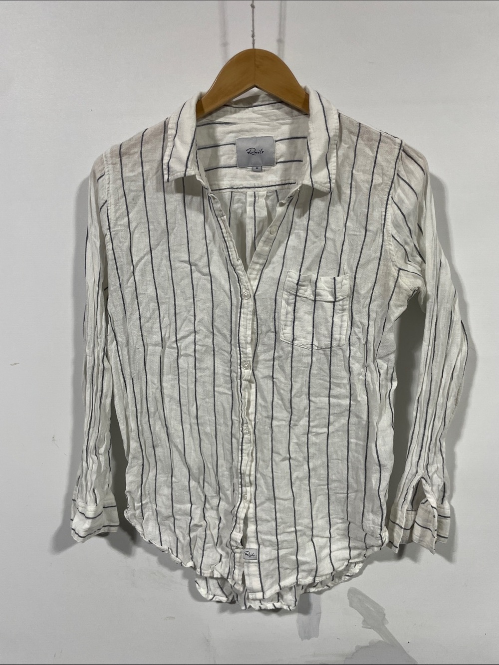 Rails White Button-Up Blouse with Black Pinstripes - Picture 1 of 4